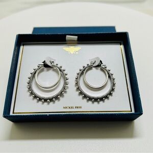Nove25, Sterling Silver, .925, Double Hoop Earrings, Beaded Edge, Wires, NIB